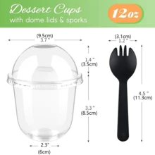 50/100Pack Plastic Parfait Cups With Dome Lids, Dessert Cups, 12/16oz Yogurt Parfait Cups With Sporks, Clear Plastic Cup With Dome Lids (No Hole) For Yogurt, Dessert, Ice Cream, Cupcake, Snacks, Pudding, Fruits - 12 oz - 查看 3