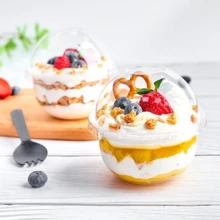 50/100Pack Plastic Parfait Cups With Dome Lids, Dessert Cups, 12/16oz Yogurt Parfait Cups With Sporks, Clear Plastic Cup With Dome Lids (No Hole) For Yogurt, Dessert, Ice Cream, Cupcake, Snacks, Pudding, Fruits - 8 oz - 查看 4