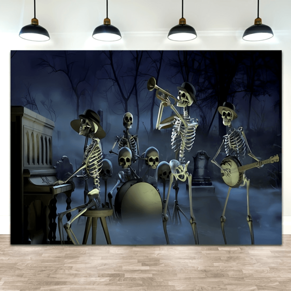 1 pièce Bannière de porte de garage d'Halloween 2D - Décoration extérieure suspendue de squelette, sans alimentation électrique, sans plumes, toile de fond de fête d'Halloween, convient pour le jardin, le mur et la décoration de pelouse