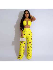 Elegant Summer High-Waisted Punk Set - 黃色 - 查看 4