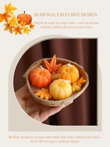 1 طقم، شموع هالوين، شموع وعاء قرع جوز الهند، شموع بشكل قرع، شموع عطرية بشكل قرع صغير على شكل أوراق القيقب الخريفية ، ديكور المنزل، شموع ديكور العطلات، هدايا مثالية