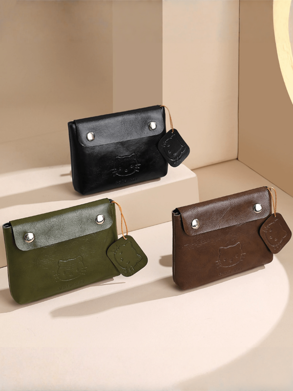 Sanrio 1 Pieza Monedero mini de PU lindo de Hello Kitty, Cartera de monedas portátil negra para mujeres con llaveros, Accesorios de coche exquisitos, Bolsa roja para auriculares, Bolsa escolar esencial verde para fiesta de Halloween, Bolsa de accesorios de maquillaje y joyería marrón, Regalo de cumpleaños para damas