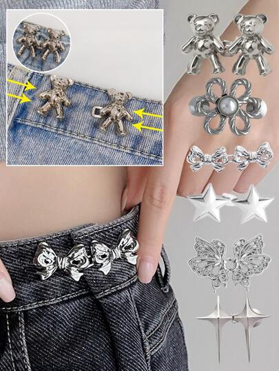 4 件套星形可拆卸腰带扣，可调节腰夹，适用于牛仔裤、裙子、裤子、街头