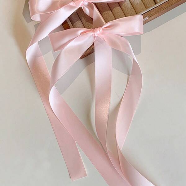 2pcs Women's Hair Accessories, Minimalist Fashion Bow Hair Clips, Elegant Ballet Style Ribbon Hair Clips, Sweet & Cute Barrettes For Everyday Use, Extra Long