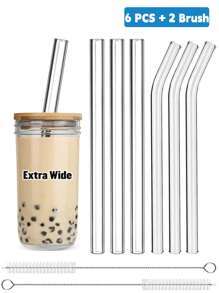 4pcs Glass Boba Straws Reusable, 14mm Extra Wide Glass Straws Shatter Resistant Clear Jumbo For Drinking Bubble Tea, Milkshakes And Smoothies, Straight And Bent With Cleaning Brushes - Clear - View 14