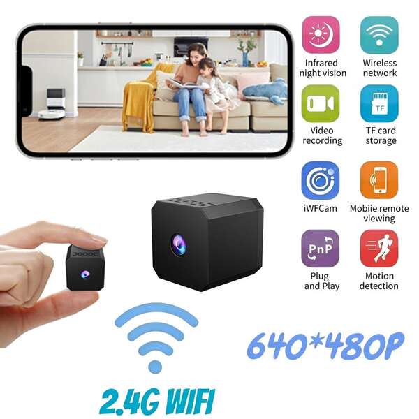 婴儿监视器、婴儿监控摄像头、婴儿视频监视器、微型摄像头、运动检测摄像头、家庭安全方形摄像头、隐藏式摄像头、便携式微型摄像头、黑白夜视无线 WiFi 摄像头