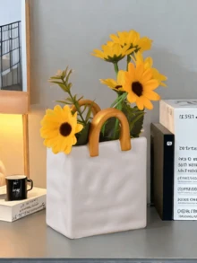 Rinkle Paper Bag Ceramic Makeup Brush Storage Container,Vase,5.7 Inch Square Wide Mouth Pleated Vase, Unique White Matte Vase, Minimalist Boho Vase For Flower Arrangement Table Centerpiece Home Office Bookshelf Decor Suitable For Home Decor, Bedroom Decor, Office And Students, The Best And Christmas Gift,Wintertime Flower Vase Glass Vase