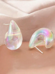 1 Pair Fashionable Elegant Teardrop Earrings, Suitable For Women's Daily Wear, Dates, Parties, And Everyday Matching - Transparent Color Fantasy - View 4