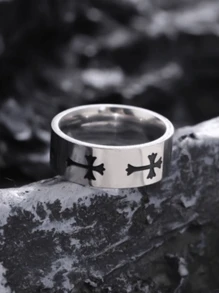 Titanium Steel Cross Ring, Stainless Steel Plain Geometric Ring, No Color Fading Jewelry