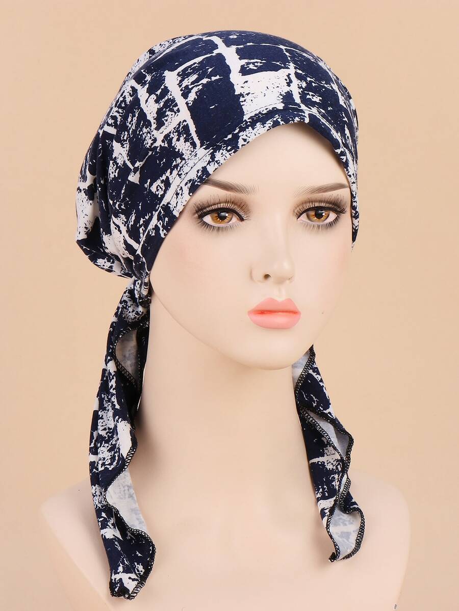 Tie-Dye Floral Print Aviator Hat Suitable For Daily Wear - Navy Pattern - View 1