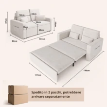 Asofer [Shipping Of 2 Packages]Sofa Bed 2-Seater Extendable, Sofa With Sleeping Function, Modern Velour Fabric Sofa Bed 147x196x87 Cm - Màu be - Xem 8