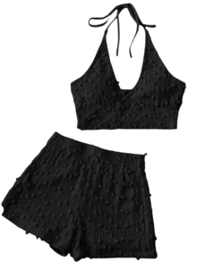 Sleeveless Short Top And Shorts For Women,Summer 2 Piece Sets Swimsuit - Black - View 2