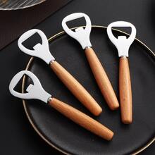1/2pcs Beer Bottle Opener, Household Solid Wood Handle Rose Gold Creative Vertical Stainless Steel Bottle Opener, Household Bar Tools, Summer Wine Accessories