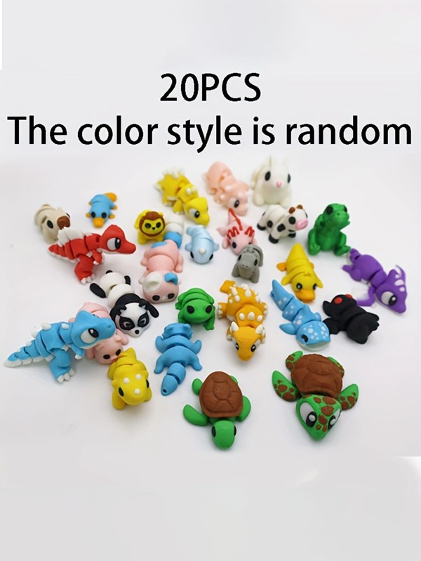 10pcs Set Mini 3D Printed Animal Toys - Suitable For Christmas Nativity, Party Favors And Stocking Stuffers [Random Color & Style]