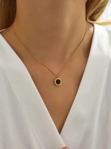 歐美風格的羅馬數字黑色壓克力圓形項鏈，優雅的鎖骨項鍊，適用於派對和日常穿戴，不銹鋼材質