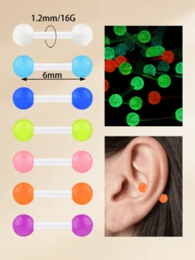 1pc Women's Fashion Glow-In-The-Dark Plastic Stud Earrings, Multicolor Luminous 16G Ear Lobe & Cartilage Earrings, Transparent Flexible Plastic Ear Jewelry - Ear Stud - View 3