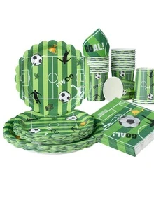 100/55/25/10pcs Soccer Party Tableware Supplies, 7/9 Inch Disposable Paper Plates, Paper Cups And Napkins, Party Tableware For Boys Sports Theme Birthday Party Decorations - Multicolor - View 1