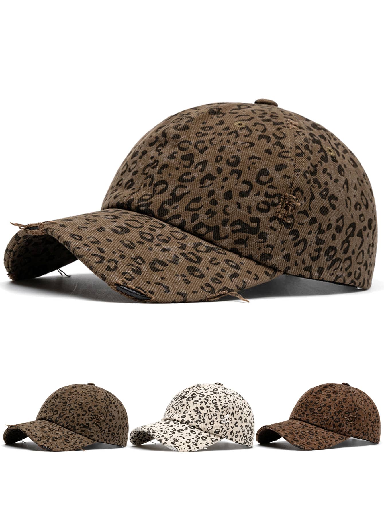 Jednoczęściowa perforowana czapka z daszkiem z nadrukiem w panterkę, damska, stosunkowo niszowy wzór z nadrukiem w panterkę, miękka czapka z daszkiem z szczotkowanego materiału, modna, codzienna czapka przeciwsłoneczna, uniwersalna, aby podkreślić małą twarz