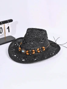 1 chiếc Mũ chống nắng bằng giấy khoét rỗng họa tiết caro Bohemian dễ thương, thanh lịch, cổ điển, phong cách cung điện đường phố, dành cho cả nam và nữ, mùa xuân/hè (Lưu ý: Do vấn đề vận chuyển, sản phẩm có thể có nếp nhăn và cần điều chỉnh thủ công sau khi nhận hàng, cảm ơn bạn đã thông cảm) - MZ1957+ML44 - Xem 18