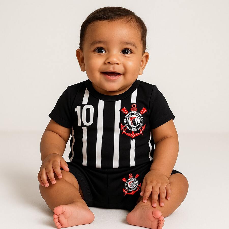Timão Themed Monthiversary Baby Bodysuit Super Comfortable Premium Line - Black Bodysuit + Shorts - View 1