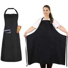 1 chiếc tạp dề dài 89cm cỡ lớn, nhẹ, mỏng và thoáng khí, có túi - Tạp dề nấu ăn bằng polyester bền chắc cho Lễ Tạ ơn và các ngày lễ, thiết kế yếm dài, màu trơn, tạp dề đa năng | Tạp dề yếm dài | Vật dụng nhà bếp tiện dụng - màu đen - Xem 9