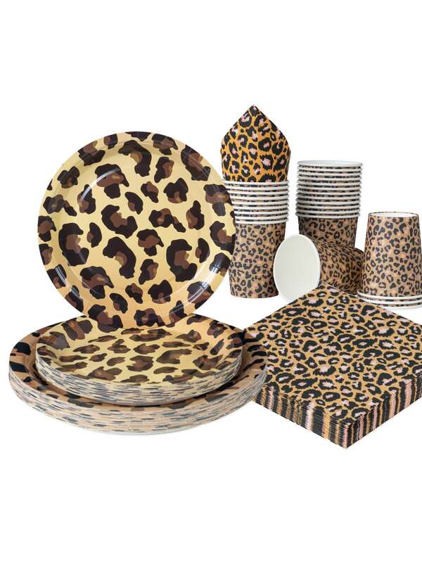 100 pezzi Set di forniture per feste a tema Cheetah, piatti di carta monouso da 7/9 pollici, bicchieri e tovaglioli, piatti e tovaglioli con motivo Cheetah, adatti per decorazioni e stoviglie per feste di compleanno a tema animale/leopardo