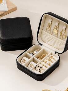 1pc Zipper Jewelry Storage Box, Jewelry Organizer, Portable Travel Jewelry Box, Waterproof And Dustproof Jewelry Box, Suitable For Rings, Necklaces, Earrings, Bracelets.