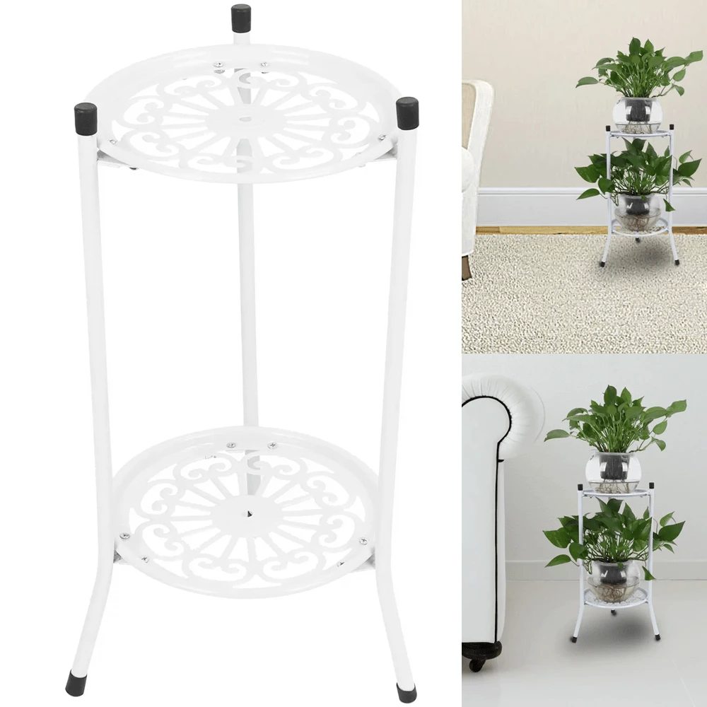 Lislark Iron Flower Pot Rack, Tall Plant Stand Rack, 2 Tier Flower Pot Holder Rustproof Plant Display Rack, Round Planter Shelves For Home Garden Patio Balcony Office Living Room Bathroom - White - View 1