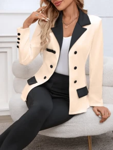 Women's Fashion Commuter Colorblock Patchwork Suit Set