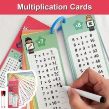 Set de 15 piezas/Tarjetas didácticas de matemáticas con operaciones de suma, resta, multiplicación y división, reutilizables con marcador de borrado en seco, herramienta de aprendizaje matemático para el aula y los estudiantes, adecuado como regalo para estudiantes [Multiplicación 14 piezas] - Multicolor - Ver 3