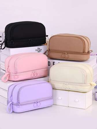 1 pieza Estuche de lápices triangular escalonado de unicolor simple, estuche de lápices de gran capacidad para escritorio con asa, caja de almacenamiento de múltiples compartimentos, puede almacenar calculadoras, cuadernos y bolígrafos, adecuado para la escuela, la oficina y los viajes, para estudiantes, profesionales, hombres y mujeres, caja de almacenamiento de artículos de papelería escolar, almacenamiento multifuncional, cierre con cremallera, estuche de lápices, para útiles escolares, de vuelta a la escuela