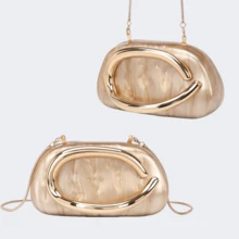 Milky Way Acrylic Clutch Purse For Women Marbling Evening Wedding Handbags Acrylic Shell Box Purses For Party Prom Cocktail - 金色 - 查看 9