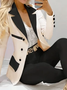 Women's Fashion Commuter Colorblock Patchwork Suit Set