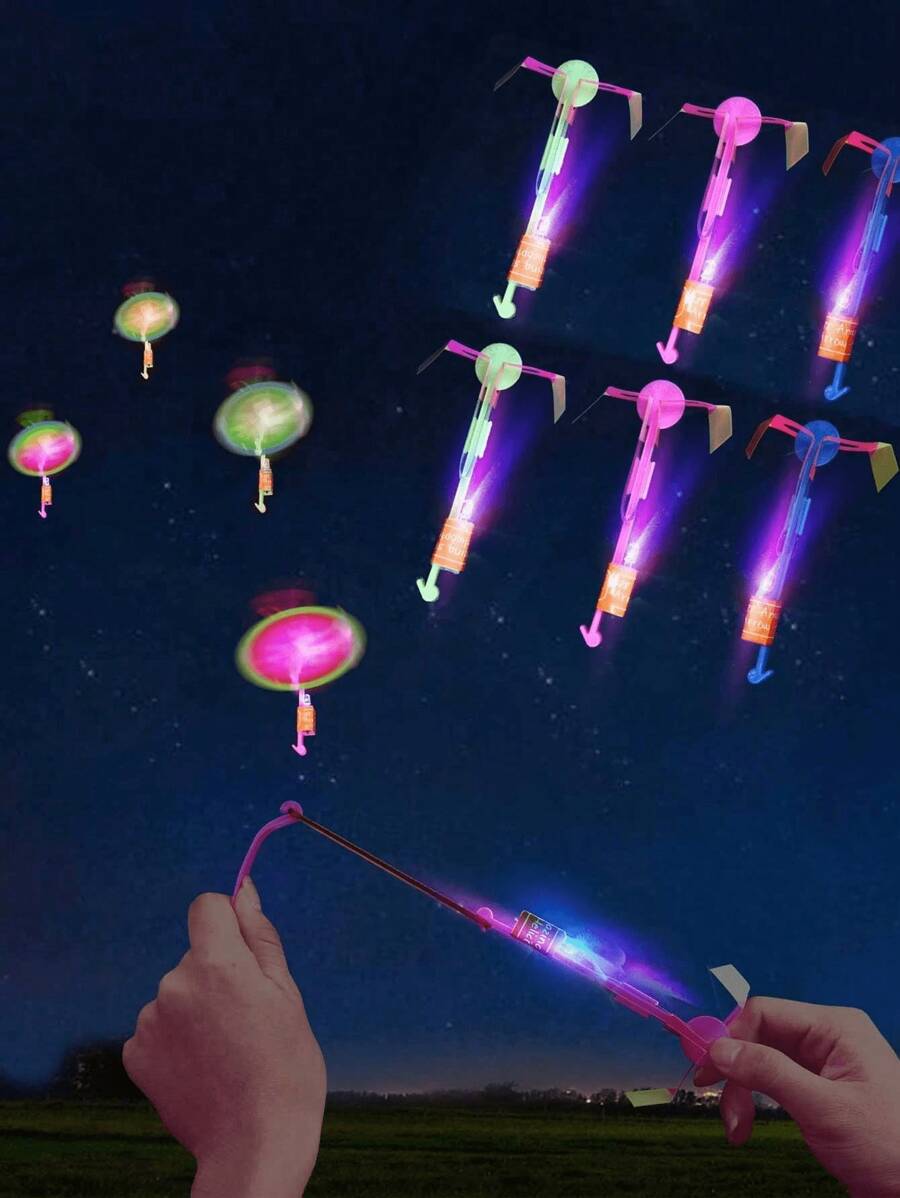 20 luces LED mágicas con forma de flecha individual que brillan. Un regalo de fiesta interesante. Lanzador de tirachinas elástico, hélice giratoria de helicóptero elástico, regalo de fiesta divertido, tirachinas, luces sensoriales, regalo de cumpleaños, regalo de Navidad, regalo de vacaciones.