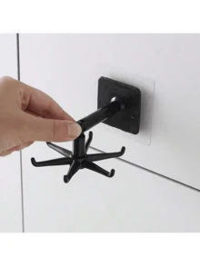 5pcs Multi-Function 360° Rotating Adhesive Hooks, No-Drill Kitchen Spoon Hooks With 6-Hook Rack - Multicolor - View 9