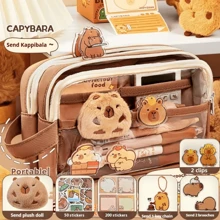 Capibara-Themed Pen Bag. It Has A Large Capacity And Is Transparent With A Handle. In The Maillard Color Scheme, It's A Multifunctional Stationery Box Suitable For Primary And Junior High School Students.,For School Supplies,Back To School