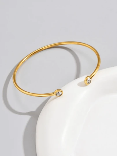 A Japanese And Korean Style Opening Set With Two Diamonds Simple Personalized Light Luxury Women's Stainless Steel Bracelet Suitable For Daily Wear