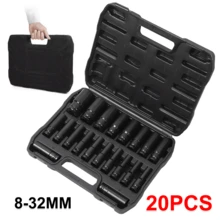 Lislark 20pcs Deep Impact Socket Set, 8-32mm Steel Electric Wrench Sockets, Long Distance Wheel Wrench Nut Kit - 黑色 - 查看 7