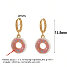 VKHK 1 对 18K 镀金不锈钢辣椒、甜甜圈、樱桃、瓢虫吊坠耳环，适合女性日常和派对佩戴，礼物