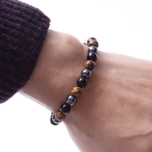 Triple Protection Bracelet Hematite Onyx Tiger Eye 8mm Natural Stone Unisex - Ngôi sao - Xem 4