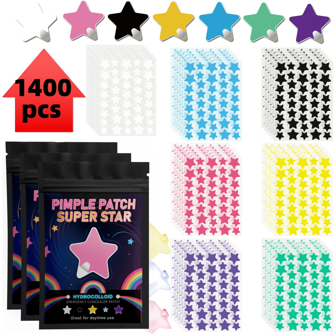 414片星形祛痘贴，防水透气，日常面部使用，肌肤遮盖和护理必备，个人护理，方便旅行携带，派对美容秘诀，适合所有肤质和年龄