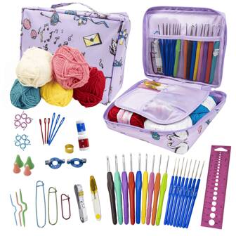 1 set de fil et de crochet pour débutants, convenant à un kit de crochet pour débutants, apprendre à utiliser un crochet ergonomique à préhension souple et un sac à fleurs bleues. Jeu de crochet et de tricot, cadeau pour les femmes (certains accessoires sont de couleurs aléatoires)