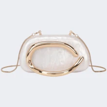 Milky Way Acrylic Clutch Purse For Women Marbling Evening Wedding Handbags Acrylic Shell Box Purses For Party Prom Cocktail - trắng - Xem 2
