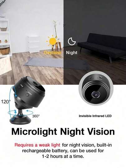 GENAI 1/2/ Home Security Camera 720P WiFi Nanny Cam Night Vision, Motion Detection, Indoor Outdoor Pet Monitoring Compact Discreet (Support 2.4GWIFl Only) view 6