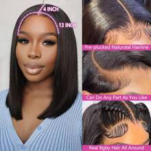 200% 密度自然色直发蕾丝前假发混合头发 13x4 高清骨直发蕾丝前假发真人混合头发 4x4 5x5 短发蕾丝前假发适合日常使用 8-34 英寸无胶预拔预剪自然色自然发际线带婴儿头发