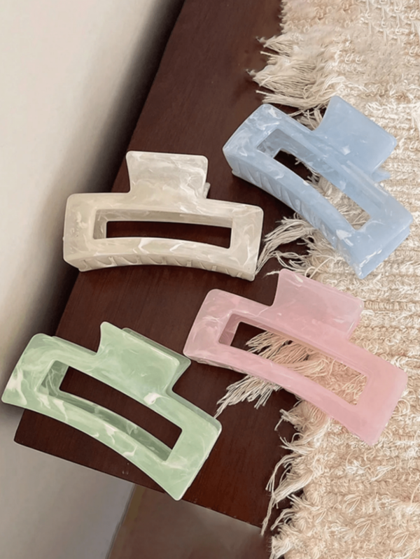 4pcs/1pc 4.13in/10.5cm Women Plastic Square Hair Clips, Pink White Blue Green Mixed Color, Fashionable Versatile High-End Elegant Minimalist Plain Hairpins, Suitable For Daily Casual Party Commute Beach Holiday Hair Styling, Ponytail Bun Washing Face Bath Makeup Outfit Accessory