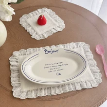 1件/6件/10件韩式Ins风格心形蕾丝小餐巾餐垫，多用途防尘布，适用于食物摄影