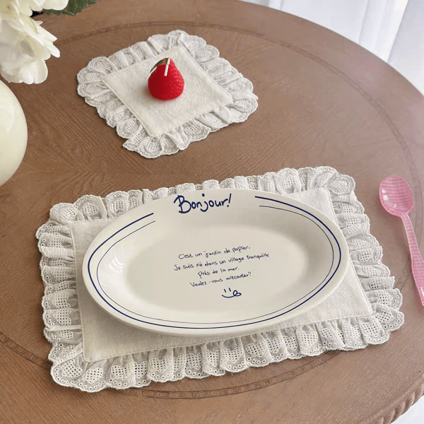 1 pieza/6 piezas/10 piezas Mantel individual con encaje en forma de corazón al estilo coreano Ins, paño multiusos para cubrir alimentos para fotografía de comida