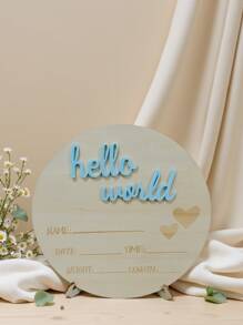 1pc Newborn Photography Props "HELLO WORLD" Baby Birth Announcement Sign, Wooden Baby Name Announcement Plaque, Baby Memorial Items, Baby Shower Easter Gifts, Girls/Boys - Multicolor - View 16