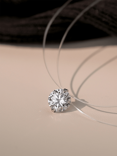 1ct Moissanite Diamond S925 Sterling Silver Invisible Transparent Fishing Line Clavicle Chain Necklace Women's Jewelry